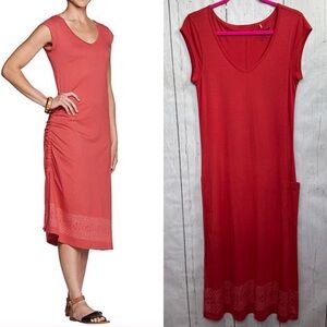Toad&Co Red Midi Dress S Organic Cotton Modal Pocket Minimalist Travel Comfort